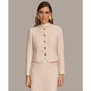 Donna Karan New York women's Tweed Cropped Jacket size 12 in pink $230